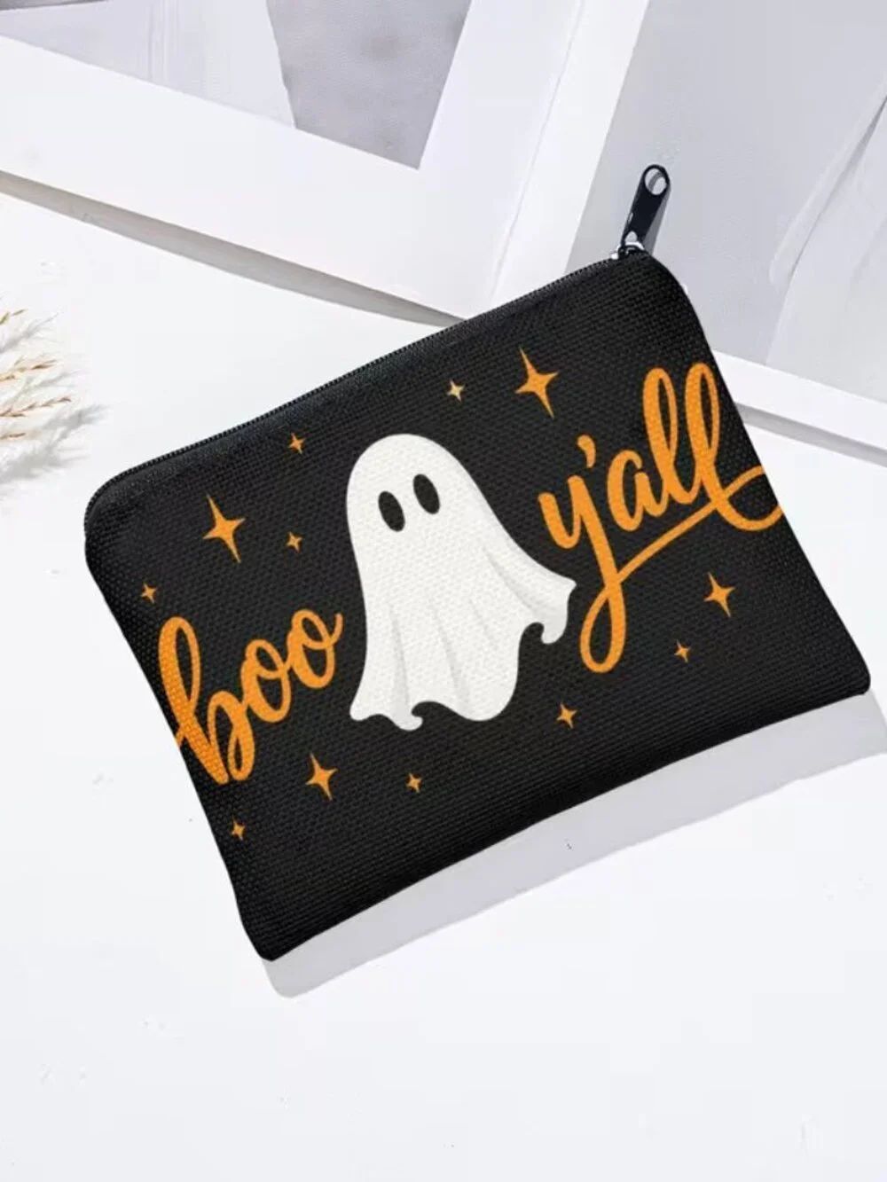Halloween Gothic Boo Ya'll Ghost Makeup Bag Double-Sided 4.1"h x 5."5w